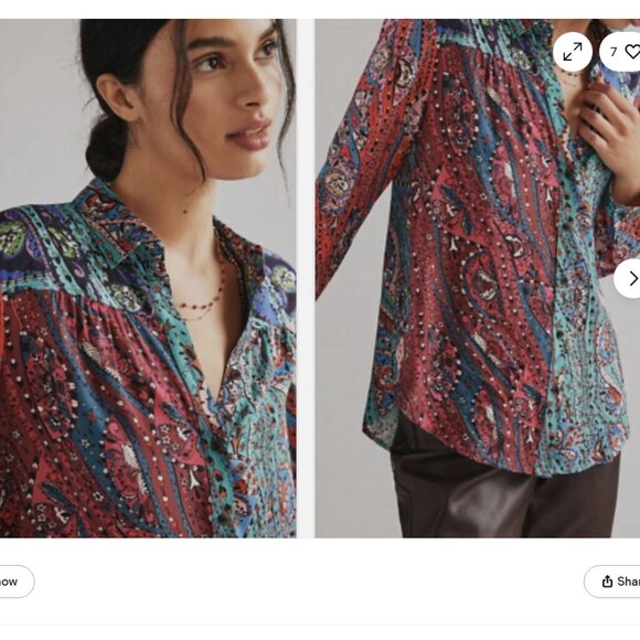 Anthropologie Maeve The Paz Buttondown Shirt / top, colorful print, relaxed fit - Picture 3 of 8